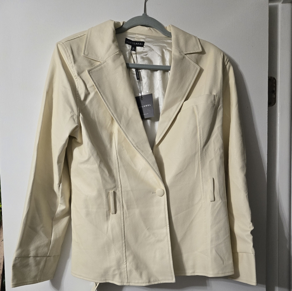 JLUXLABEL Elegant Faux Leather Cream Blazer